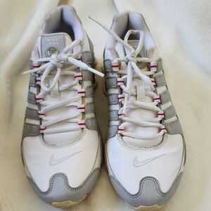 Nike White & Light Gray Shox Running Sneakers with Red Accents
